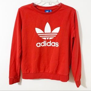 adidas Red with White Trefoil  Graphic Long Sleeve Sweatshirt Cuffed Sleeves ❤️